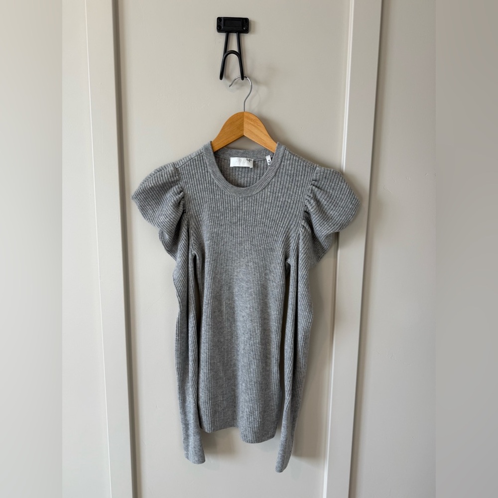 7 For All Mankind Top Wool Cashmere Blend Gray Soft Ruched Sleeves‎ Size Xs